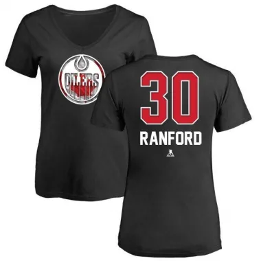 Black Women's Bill Ranford Edmonton Oilers Name and Number Banner Wave V-Neck T-Shirt -